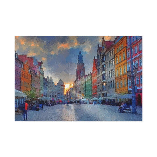 Europe cityscape Art Print Stretched Canvas Wall Art Abstract Wroclaw Poland Sunset