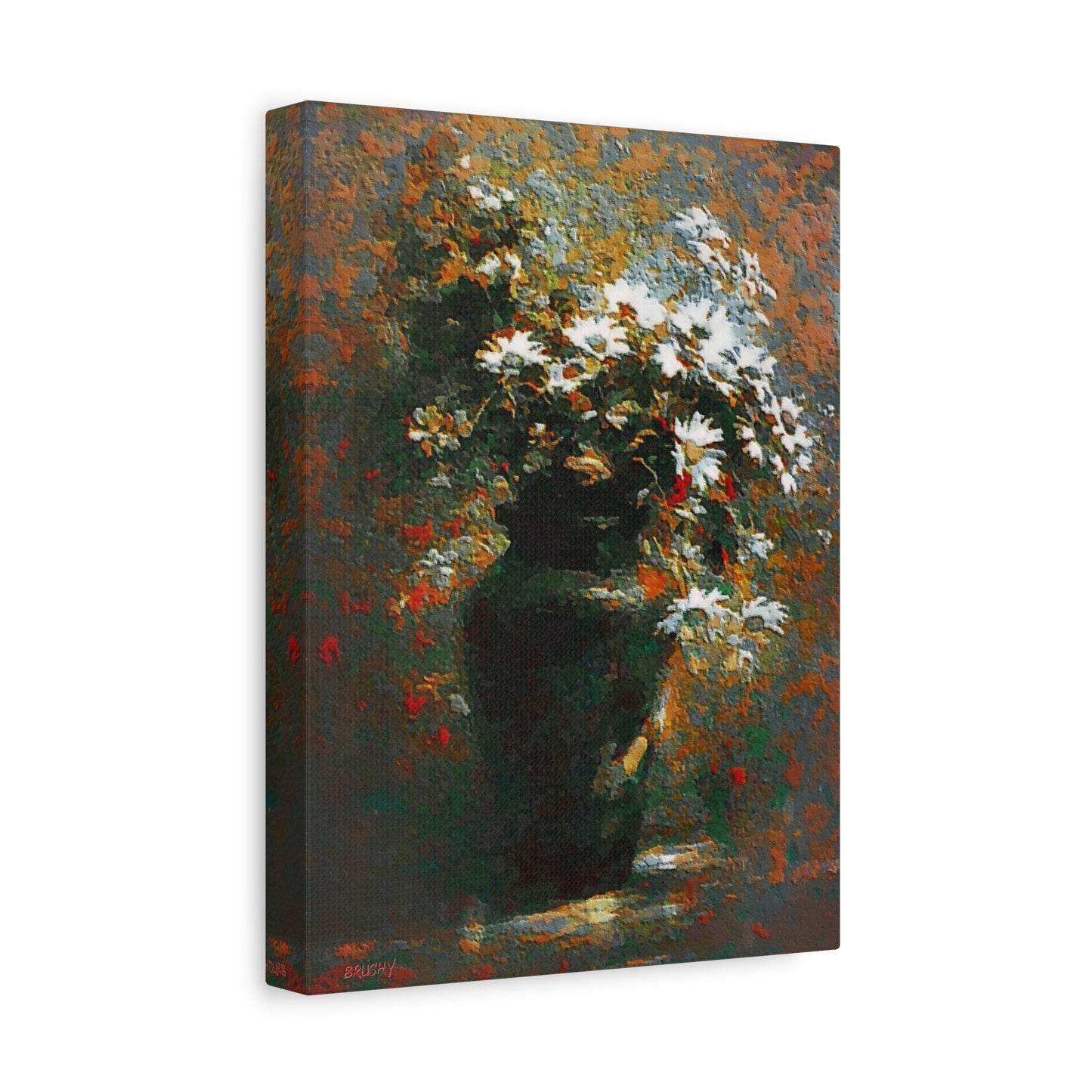 Daisies Bouquet In An Antique Vase Art Print Stretched Canvas Floral Wall Décor