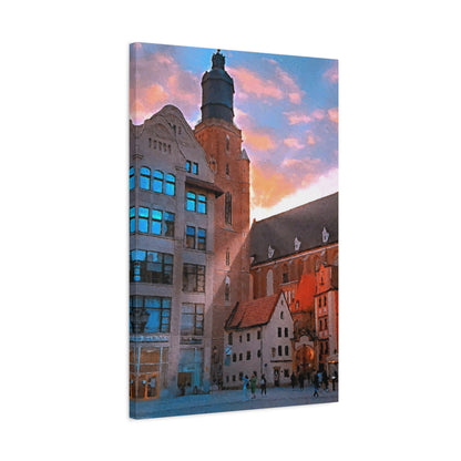 European Cityscape Art Print Stretched Canvas Wall Decor Wroclaw Poland Sky