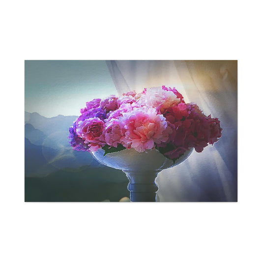 Peonies Floral Bouquet Art Print Canvas Abstract Wall Decor Pink Purple White