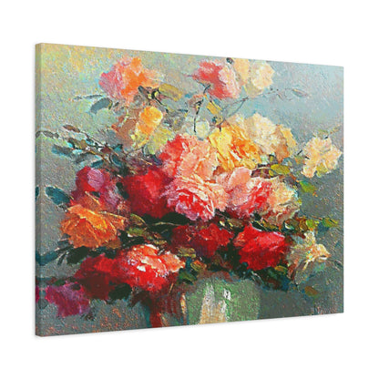 Roses Bouquet Canvas Wall Art Abstract Red Pink Yellow Morning