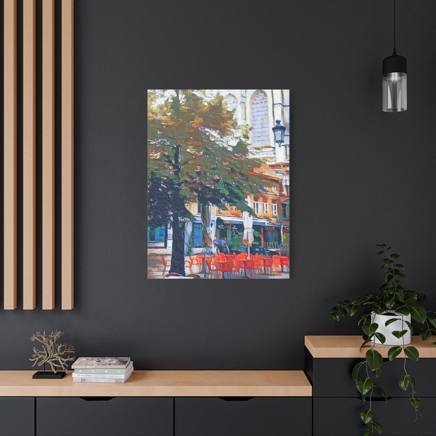 European Landscape Art Print Canvas Stretched Wall Decor Abstract Red Green