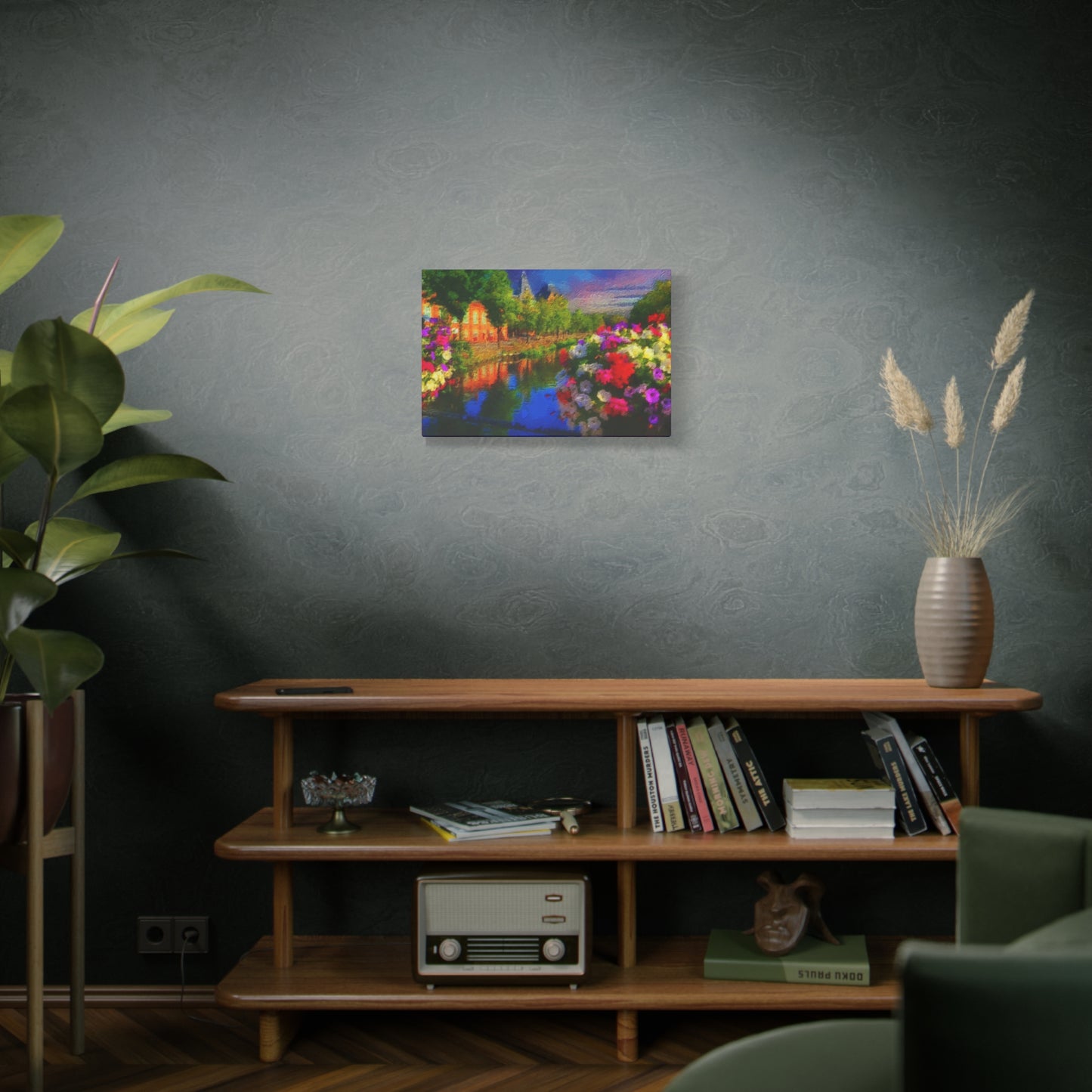 Amsterdam View From The Bridge Art Print Stretched Canvas Cityscape Wall Décor Blue Green Orange